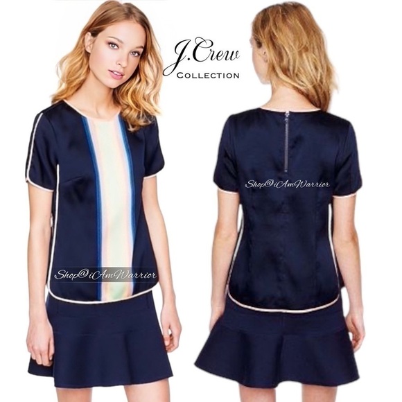 J.Crew Collection kiwi stripe navy silk blend top *shop@iamwarrior - Picture 1 of 14